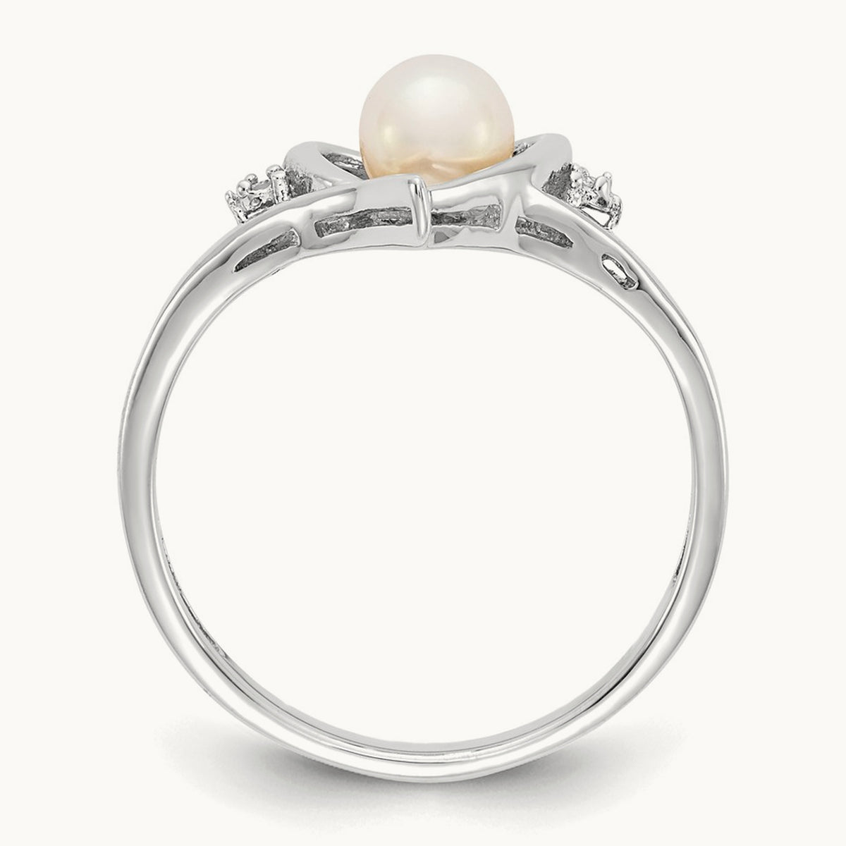 Freshwater Cultured Pearl and Diamond Heart Ring — 14K White Gold, 7