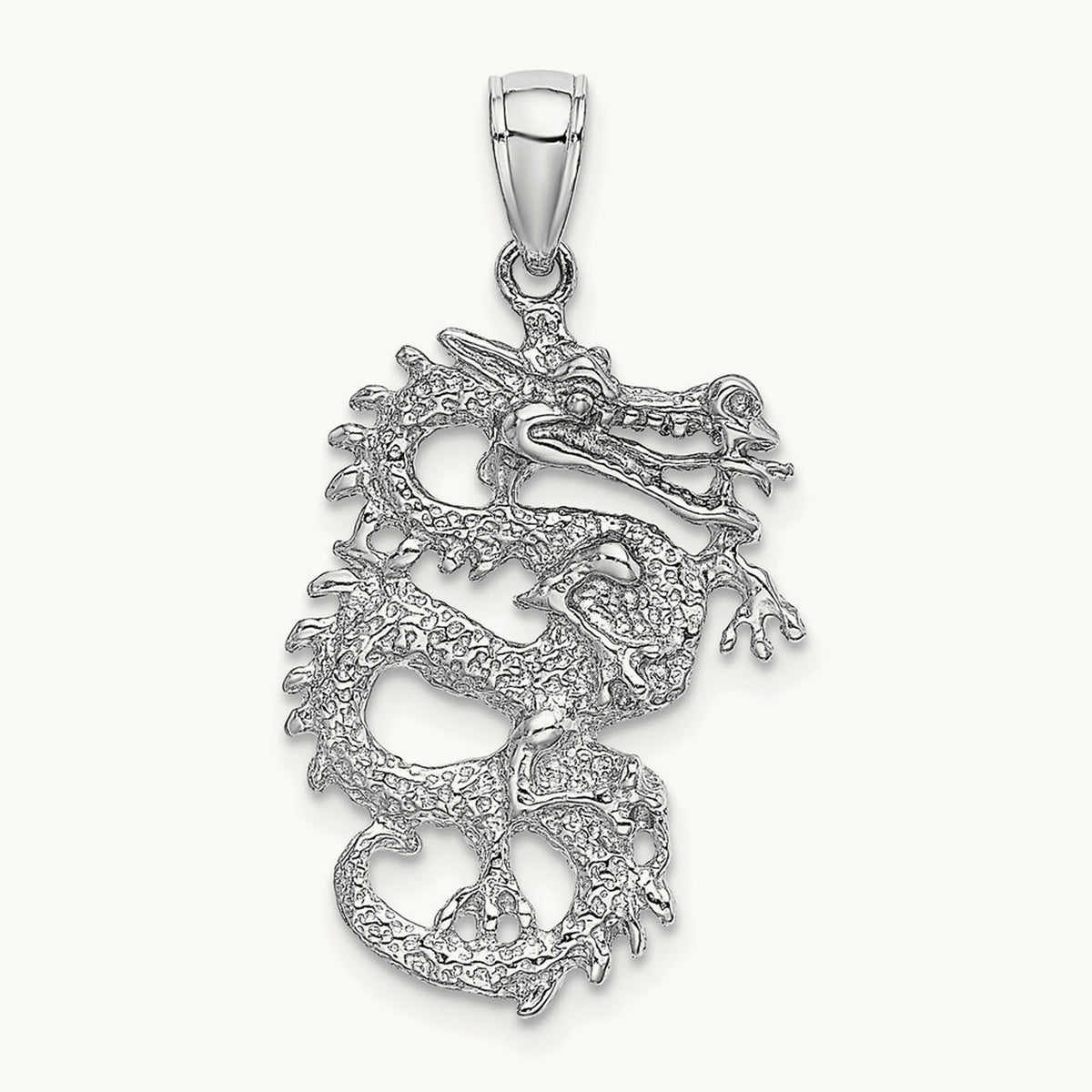 3-D Dragon Charm — 14K White Gold
