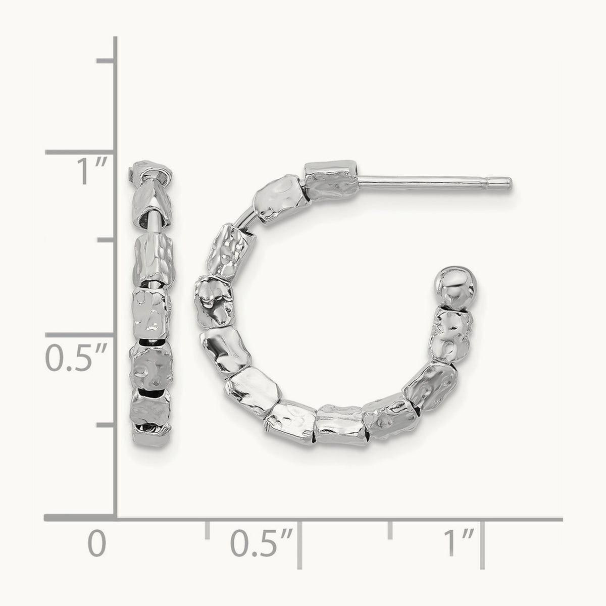 Rh-plated Polished/Hammered J-Hoop Post Earrings, Sterling Silver — Leslie's