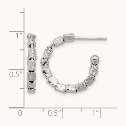 Rh-plated Polished/Hammered J-Hoop Post Earrings, Sterling Silver — Leslie's