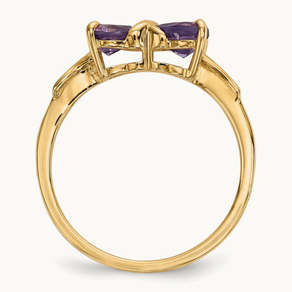 Polished Amethyst Bow Ring, 14K Gold