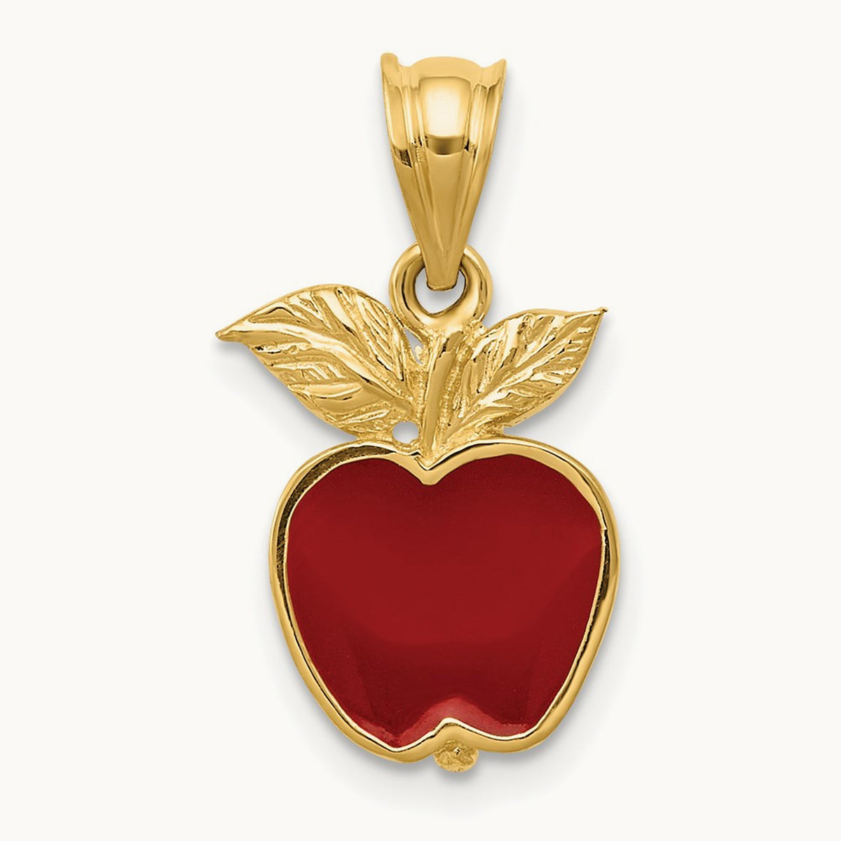 Polished Red Enameled Apple Pendant, 14K