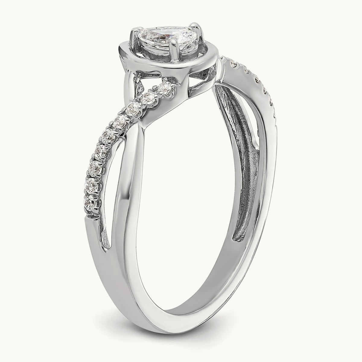 Pear Ctr Diamond Complete Promise/Engagement Ring, 14K White Gold