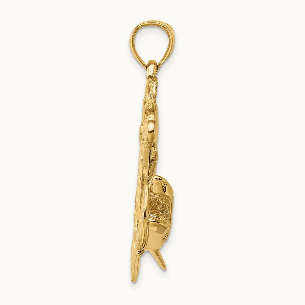 2-D Anchor with Shark Charm, 14K