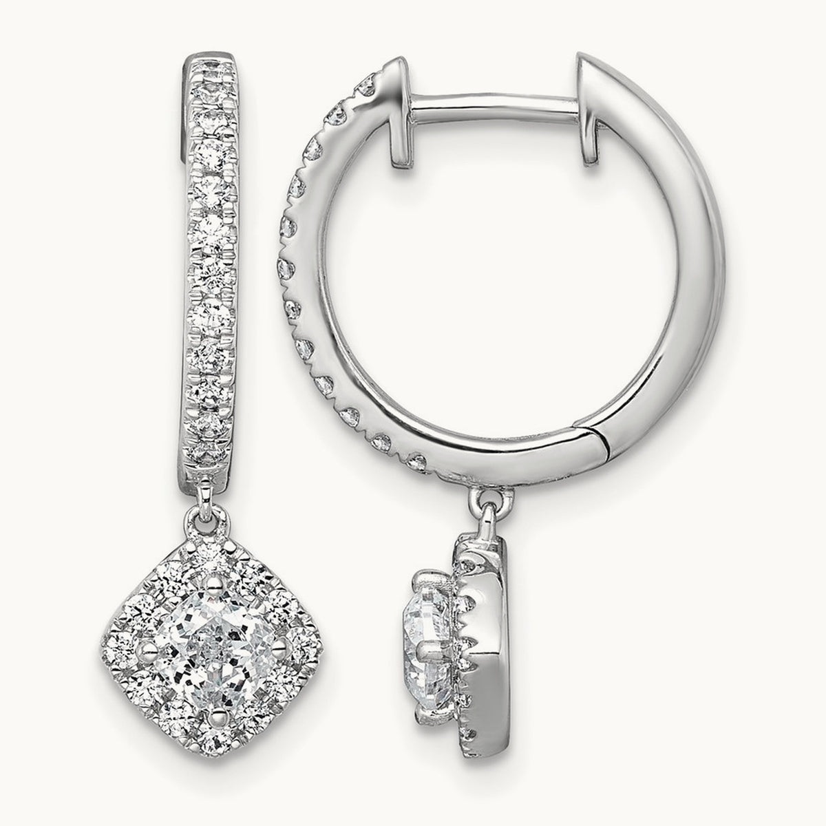 Dangle Hoop Earrings, 1.00 ct tw Lab-Grown Diamond — 14K White Gold