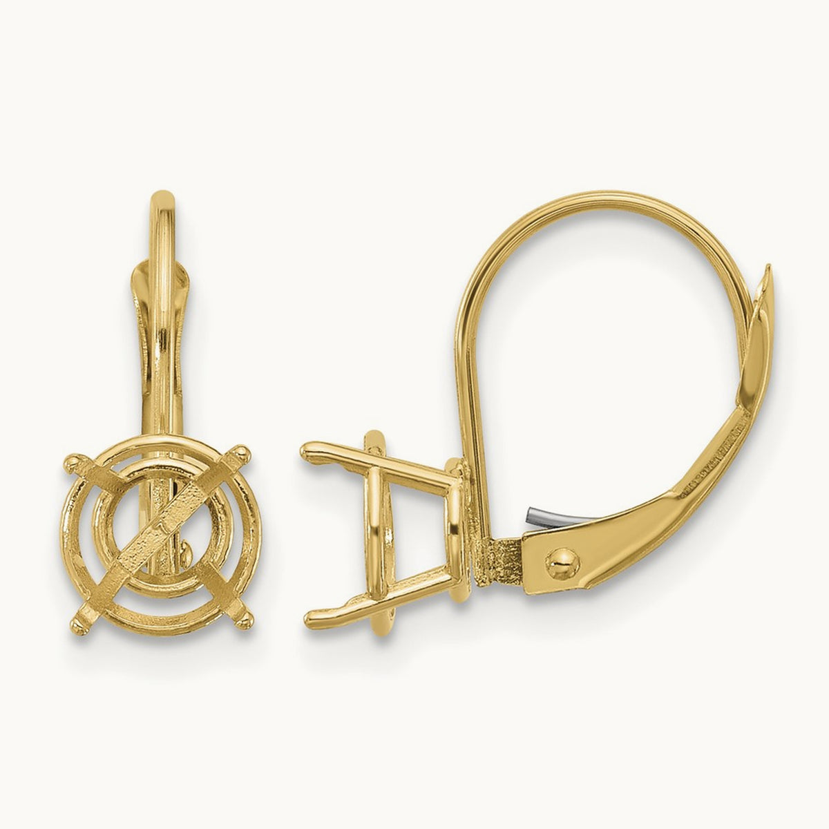 Round Leverback Earring Mounting, 7mm, 14K