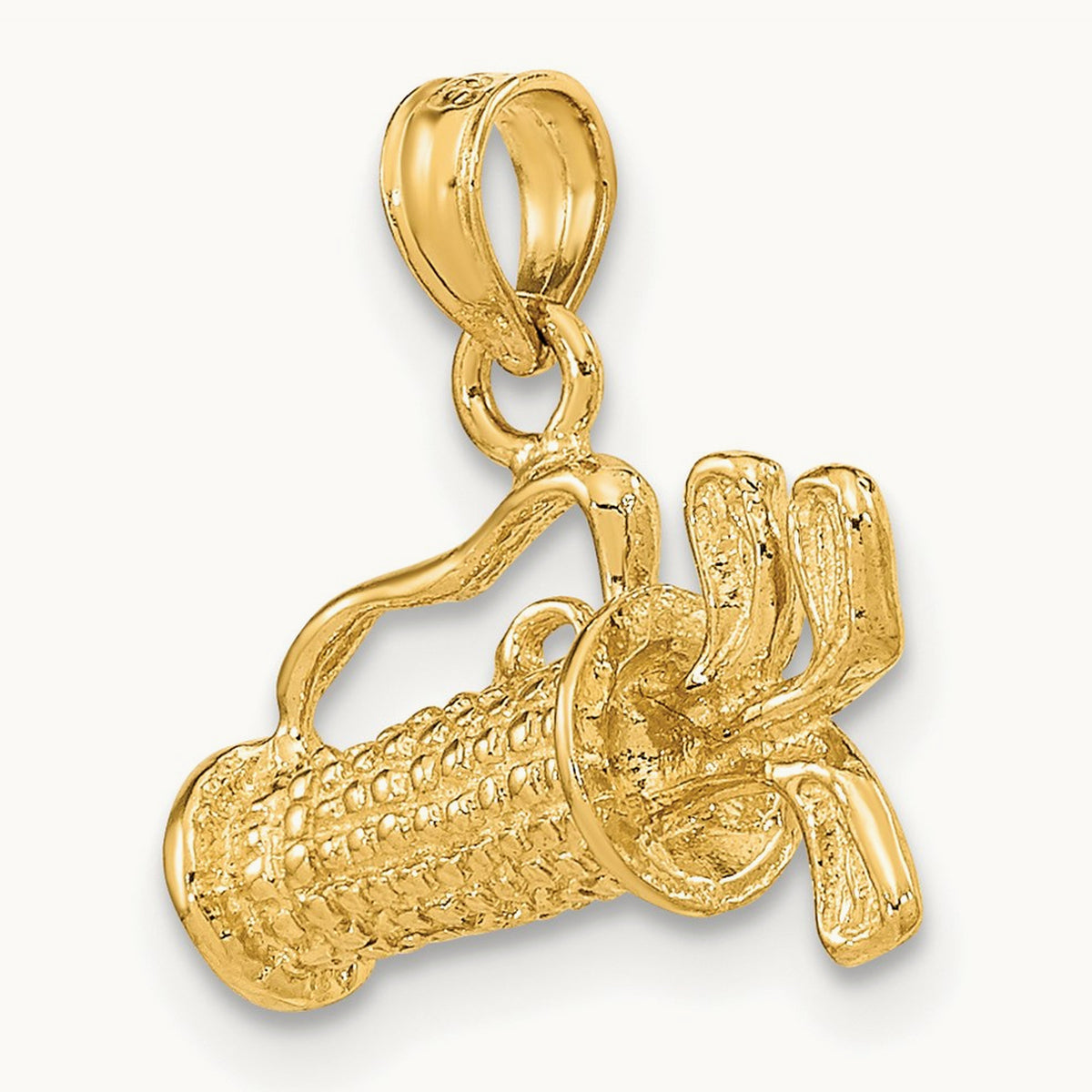 Solid Polished 3-D Golf Bag With Clubs Charm, 14K