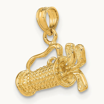 Solid Polished 3-D Golf Bag With Clubs Charm, 14K