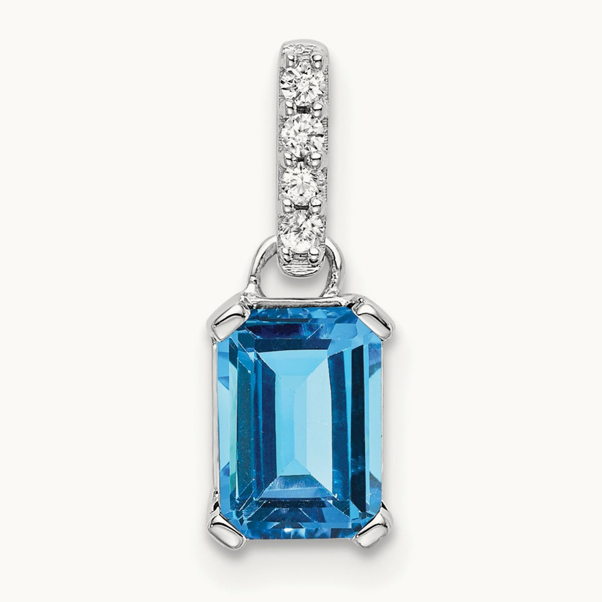 Blue Topaz and Diamond Pendant — 14K White Gold