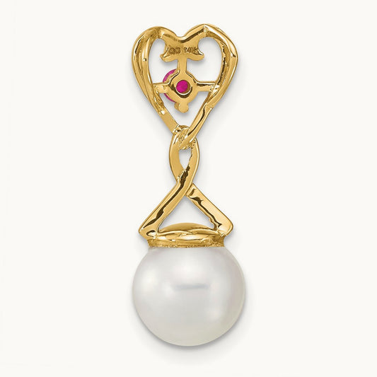 Diamond 8- Round FWC Pearl Lab Cr. Ruby Chain Slide, 9mm, 14K