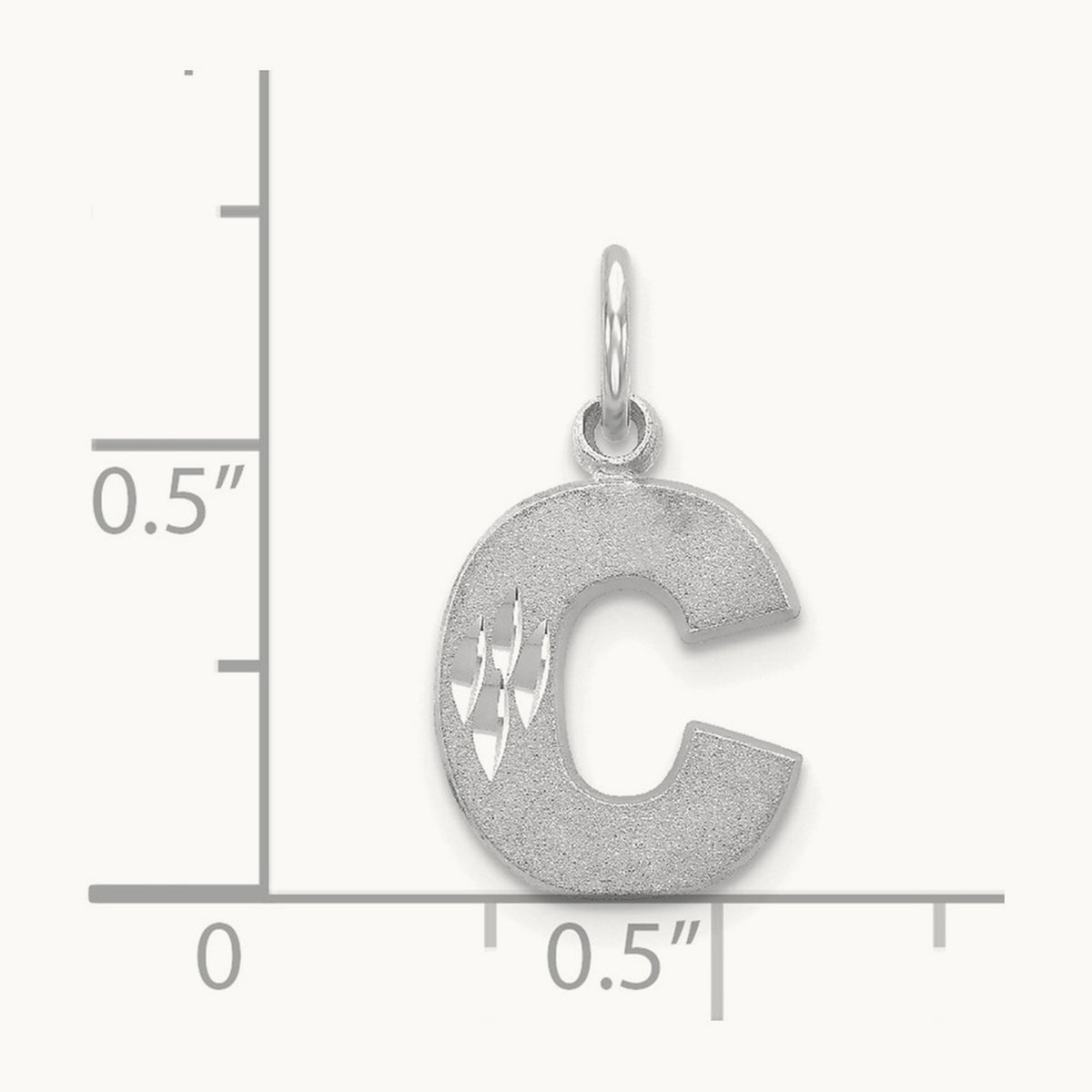 Satin Diamond-cut Initial Charm — 14K White Gold, C
