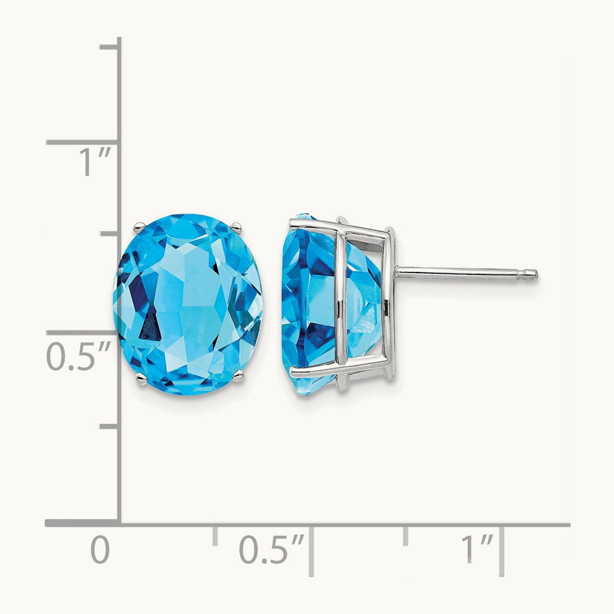 Blue Topaz Oval Stud Earrings, 14K White Gold