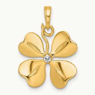 Polished 4 Leaf Clover Charm, 14K with White Rhodium