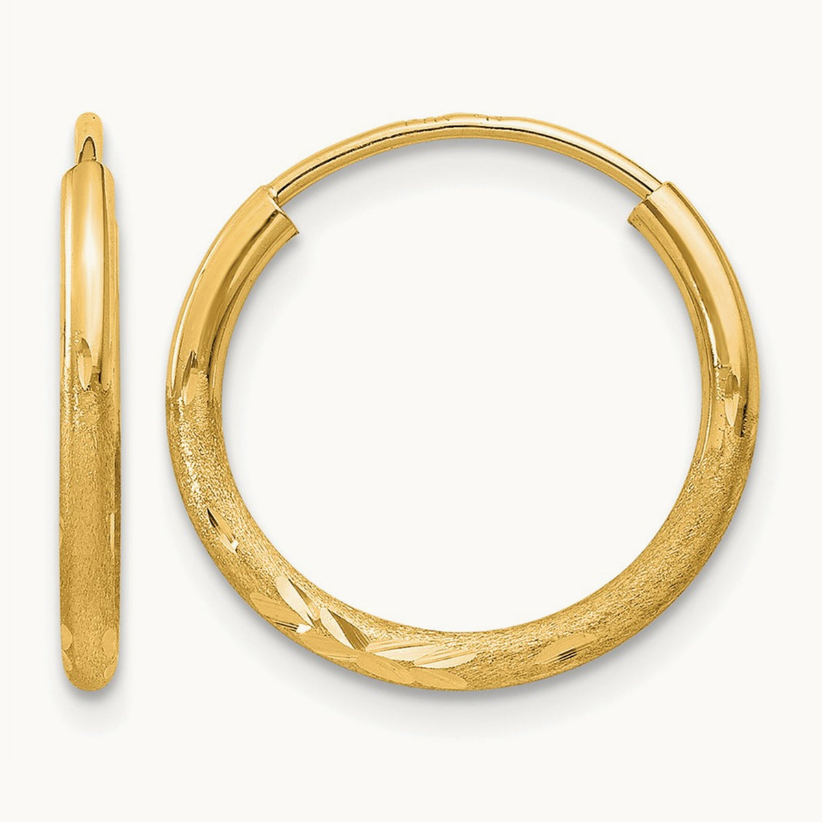 Satin Diamond-cut Endless Hoop Earrings — 16mm, 1.5mm