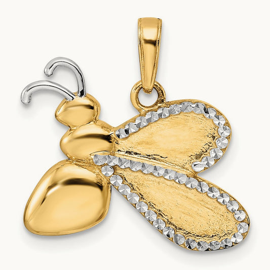 w/White Rhodium Diamond-cut Bumblebee Pendant, 14K