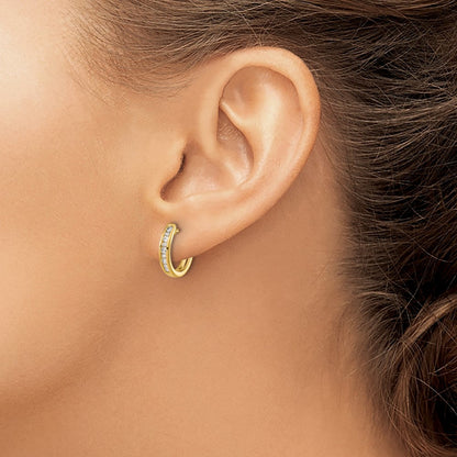 Round/Baguette Diamond Hinged Hoop Earrings — 14K Yellow Gold