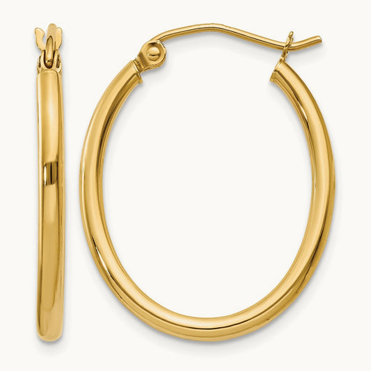 Oval Polished Hoop Earring, 14K
