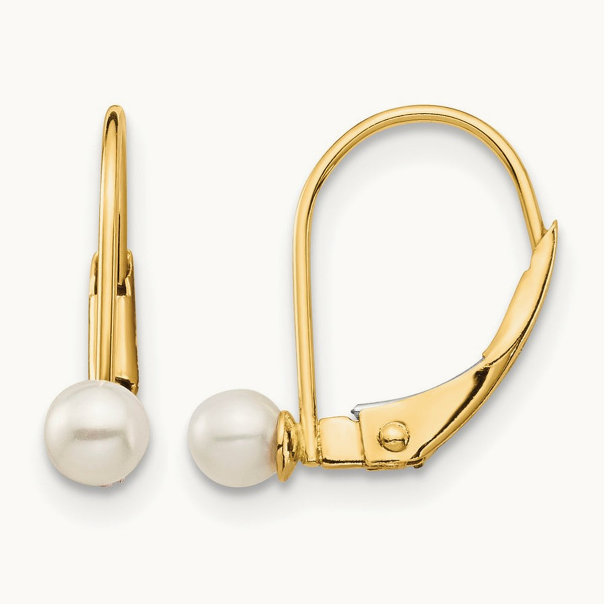 Madi K 3- White Round FW Cultured Pearl Leverback Earrings, 14K