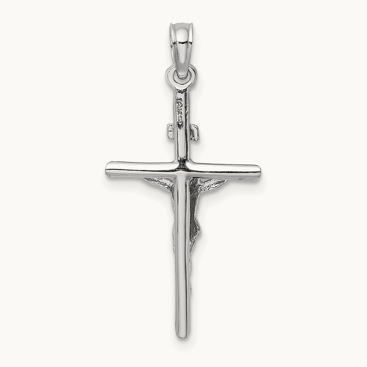 Stick Style Crucifix Pendant — 14K White Gold