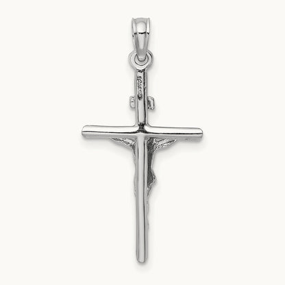 Stick Style Crucifix Pendant — 14K White Gold