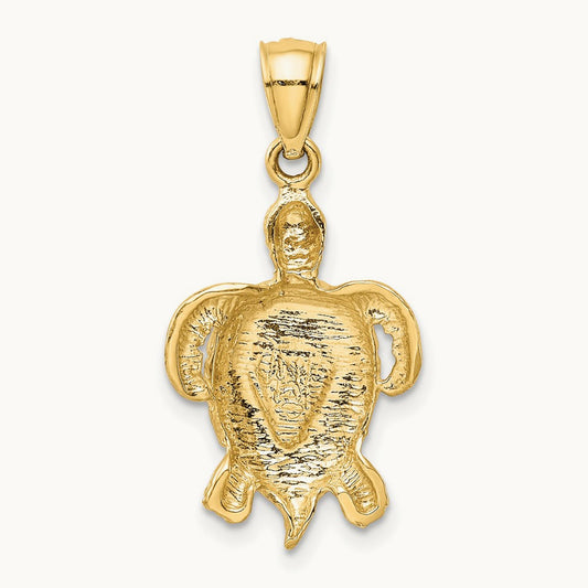 Polished Created Blue Opal Turtle Pendant, 14K