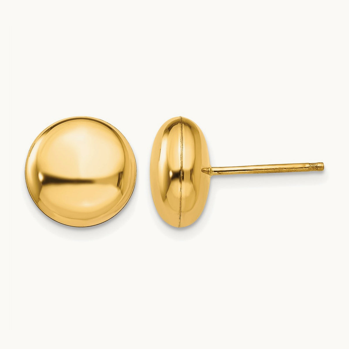 Polished Button Post Earrings — 14K Yellow Gold, 10.5mm