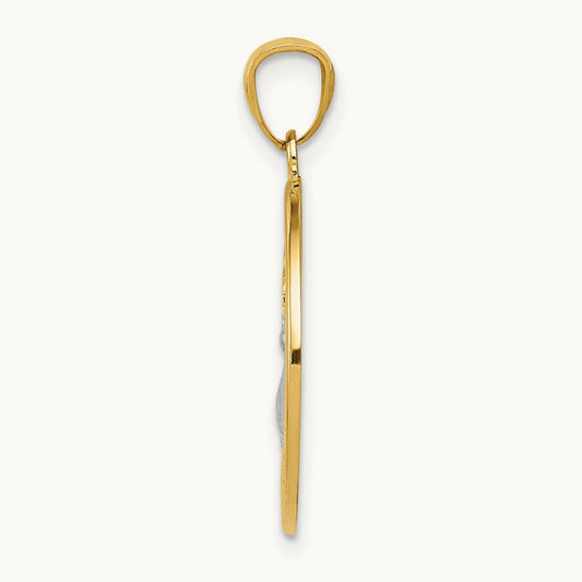 w/Rhodium Polished Peace Dove Pendant, 14K