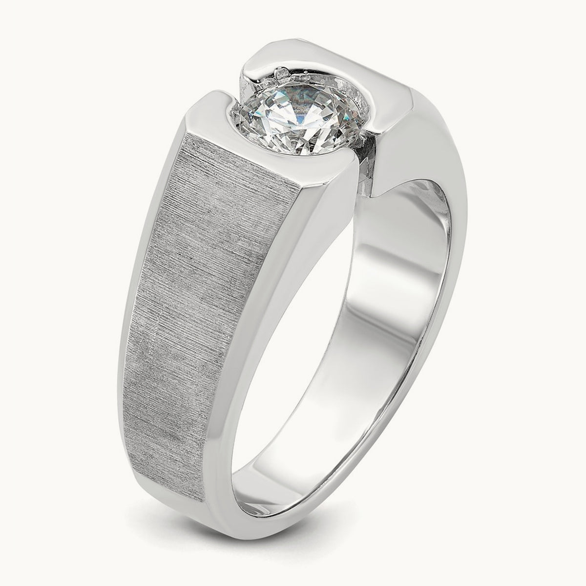 Polished & Satin Men's Ring, 1.00 ct tw Lab-Grown Diamond