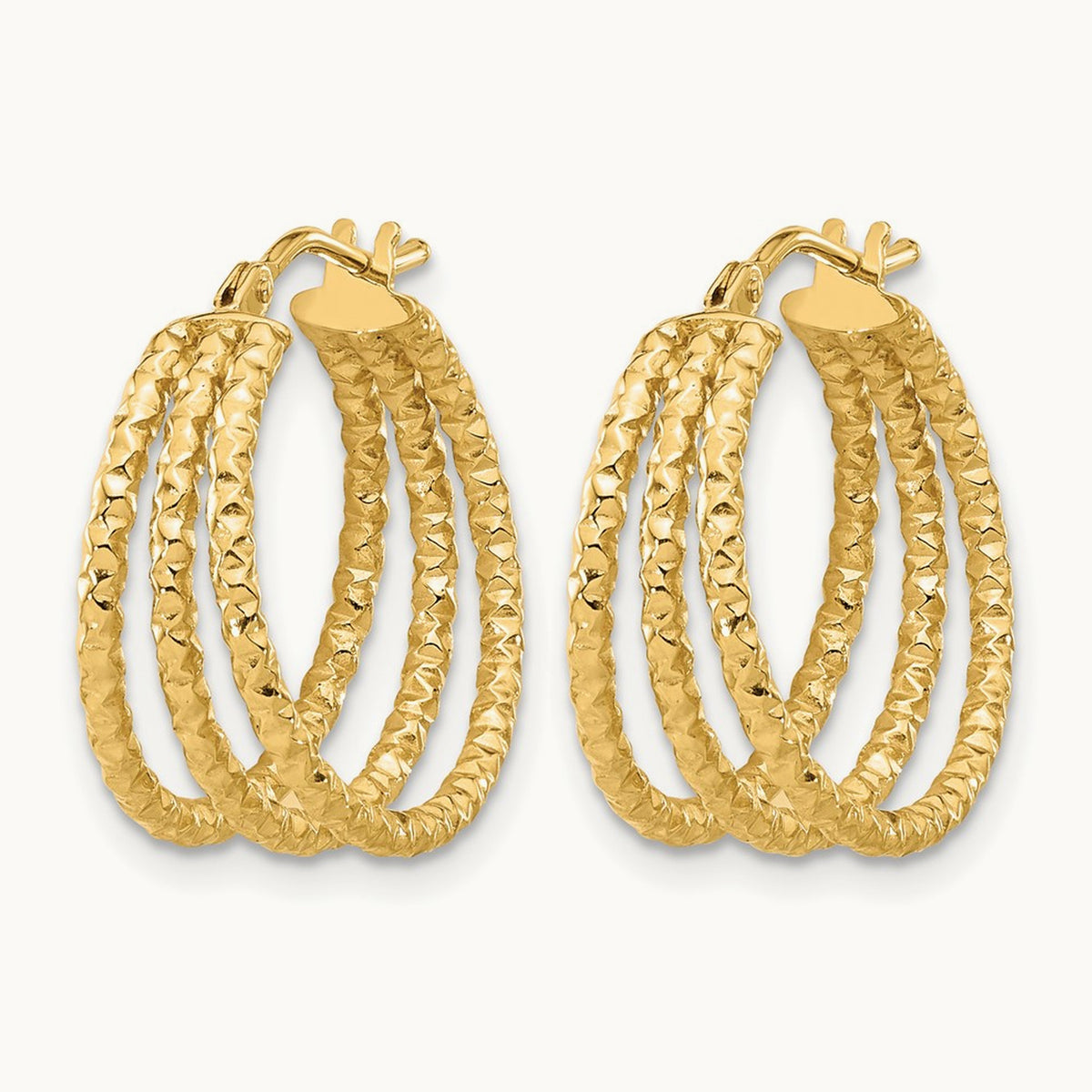 Polished and Textured Three Row Hoop Post Earrings, 14K — Leslie's
