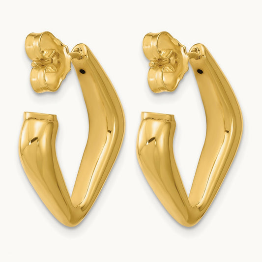Polished Hollow J-Hoop Post Earrings, 14K — Leslie's