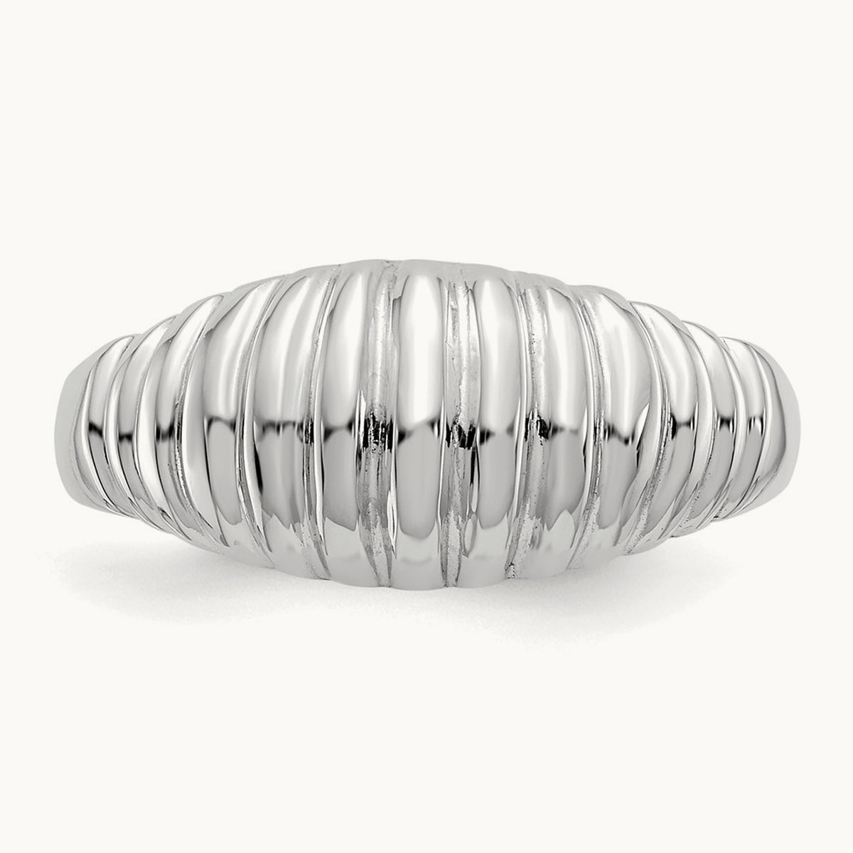 High Polished Ribbed Dome Ring — 14K White Gold, 7