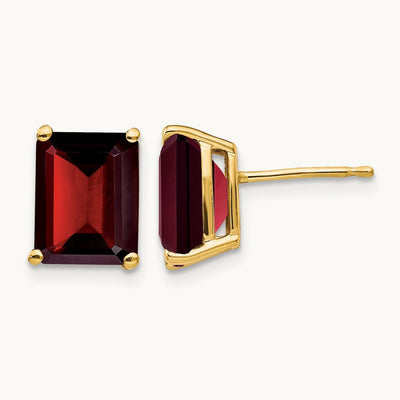 9x7mm Emerald Cut Garnet Earrings, 14K