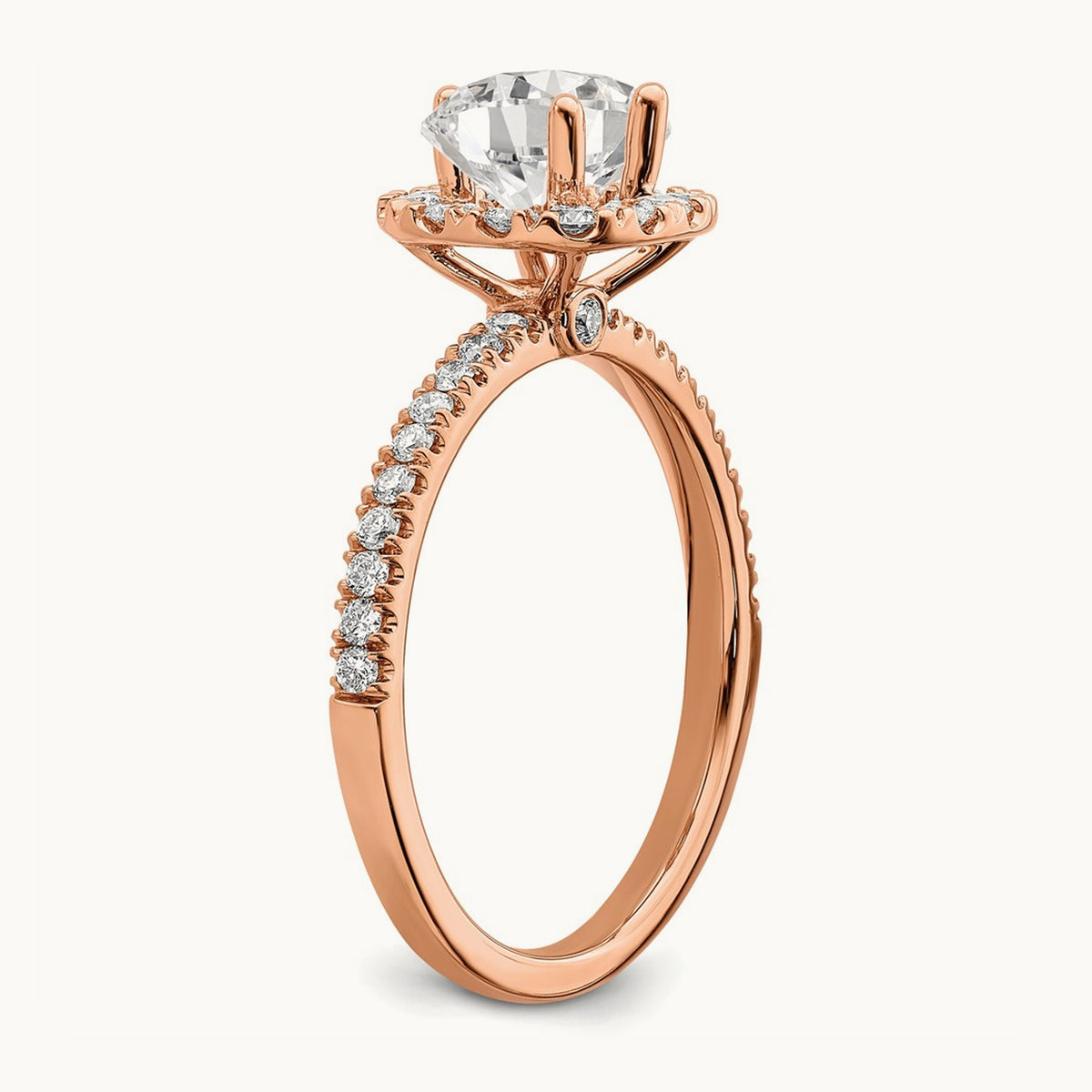 Round Halo Engagement Ring, 0.75-1.00 ct tw Lab-Grown Diamond — 1 ct, 14K Rose Gold, 7