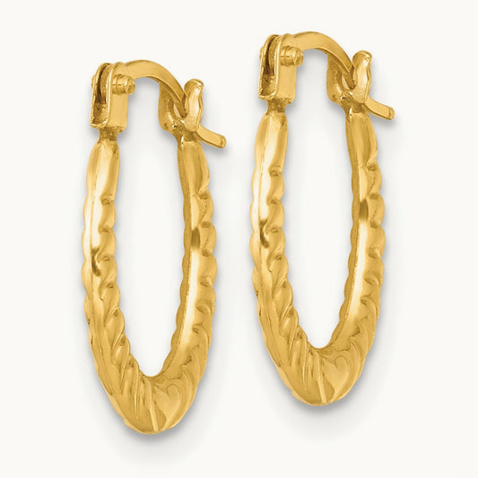Polished Heart Oval Hoop Earrings, 14K