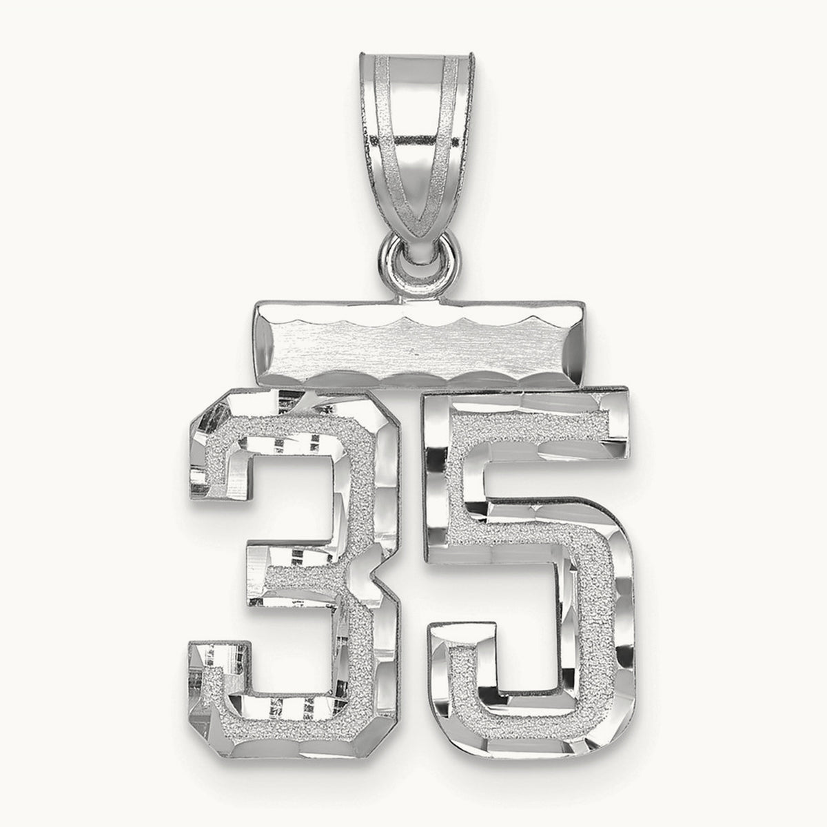 Small Brushed Diamond-cut Number 35 Charm — 14K White Gold