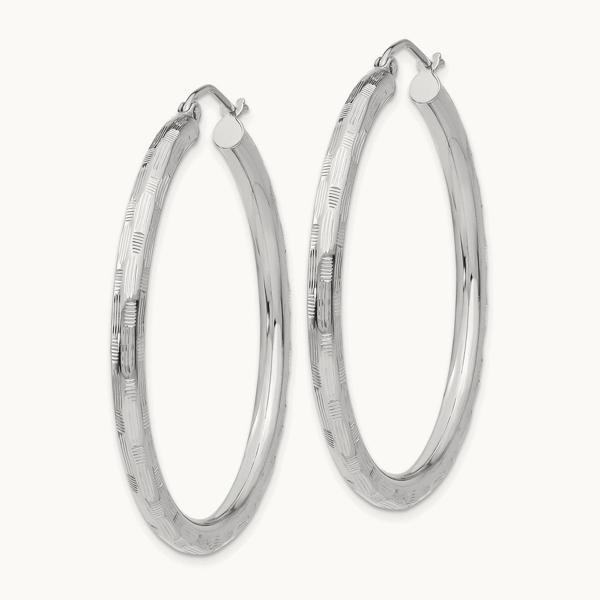 Diamond-cut Hoop Earrings, 14K White Gold