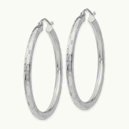 Diamond-cut Hoop Earrings, 14K White Gold