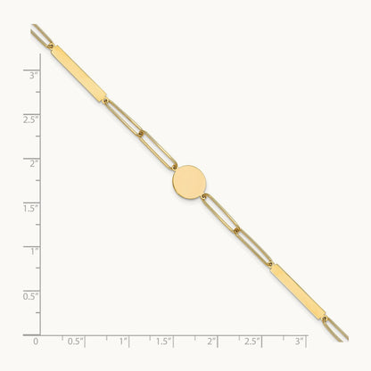 Polished Paperclip Link with Circle and Bar 8.25in Bracelet, 14K