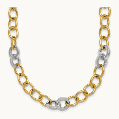Polished Fancy Circle Chain Necklace, 9.75mm, 14K Two-tone