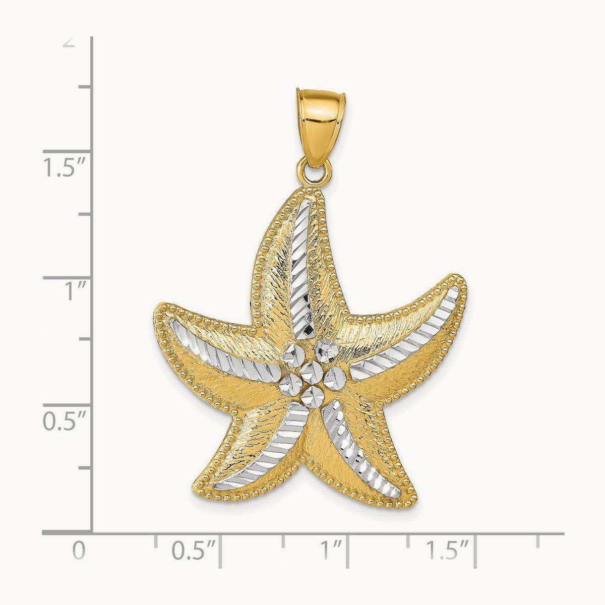 Diamond-Cut Textured Starfish Pendant, 14K with Rhodium