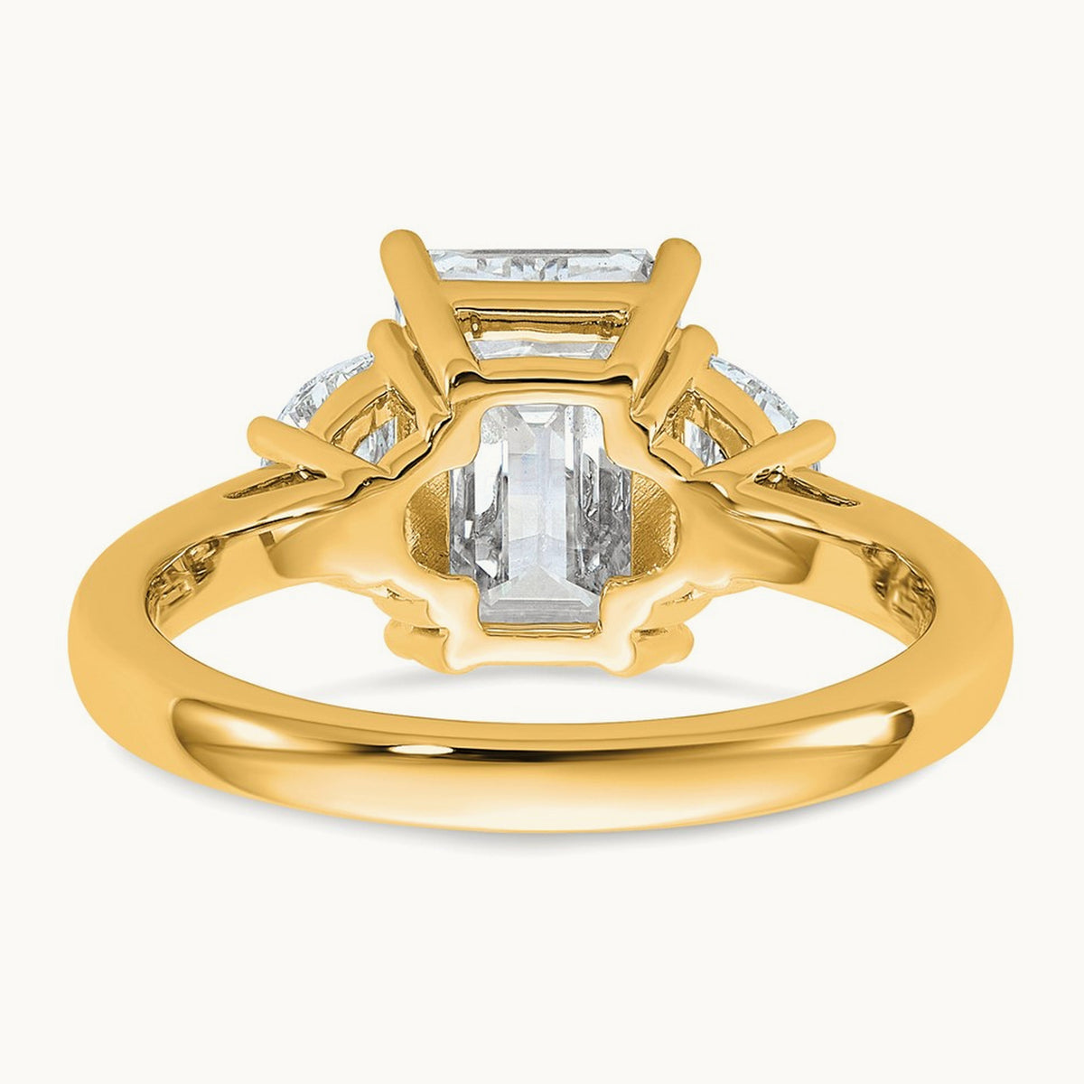 Semi-Mount Emerald & 1/2 Moon 3 Stone Engagement Ring, 0.25-1.00 ct tw Lab-Grown Diamond — 5/8 ct, 14K Yellow Gold