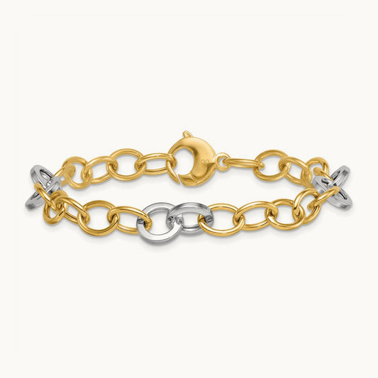 Polished Fancy Circle Chain Bracelet, 9.75mm, 14K Two-tone