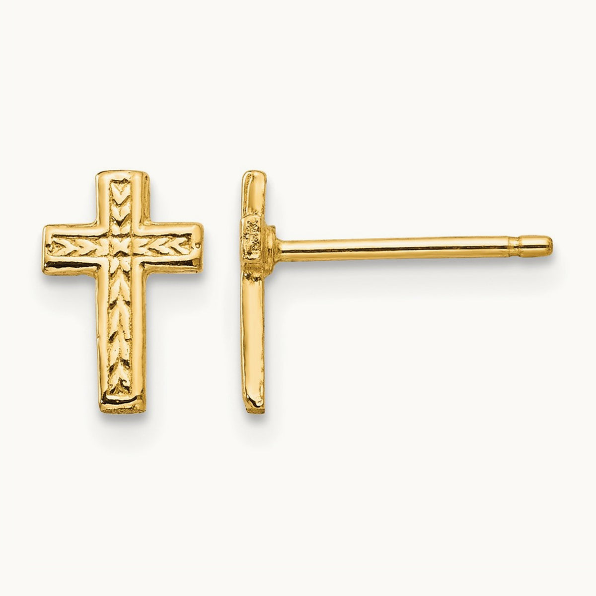 Polished Cross Post Earrings — 14K Yellow Gold, 9mm