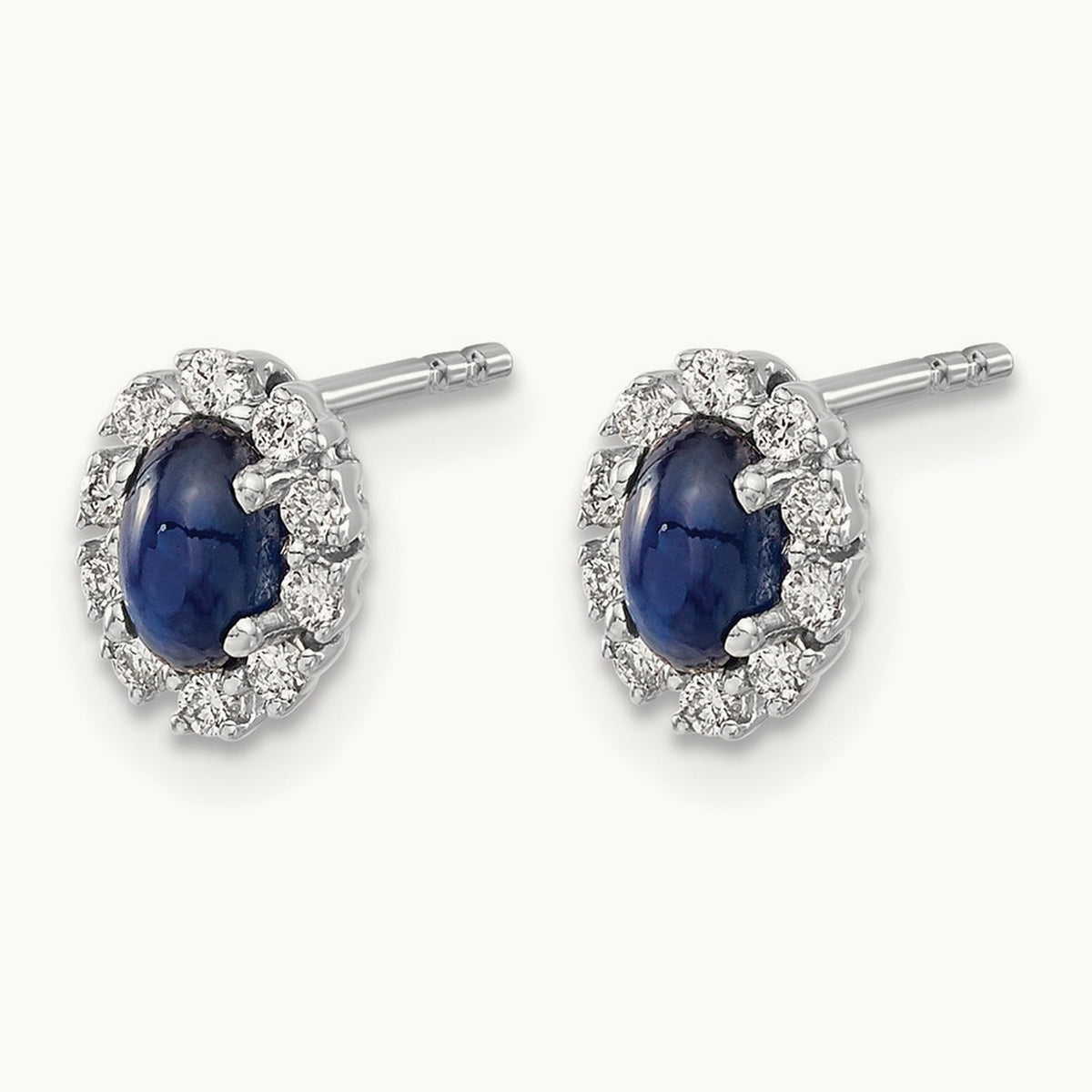 Created Sapphire Halo Post Earrings, 0.20 ct tw Lab-Grown Diamond — 14K White Gold