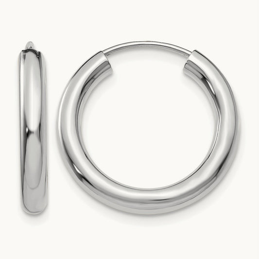 Polished Endless Tube Hoop Earrings, 3.00mm, 14K White Gold