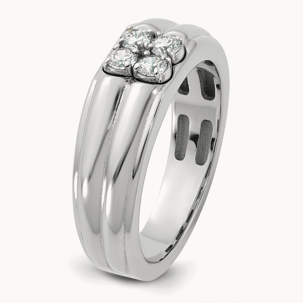 Setting: 14K Two-Tone IB Goodman Men's Polished 4-Stone Diamond Ring Mounting, 14K Gold — 14K White Gold