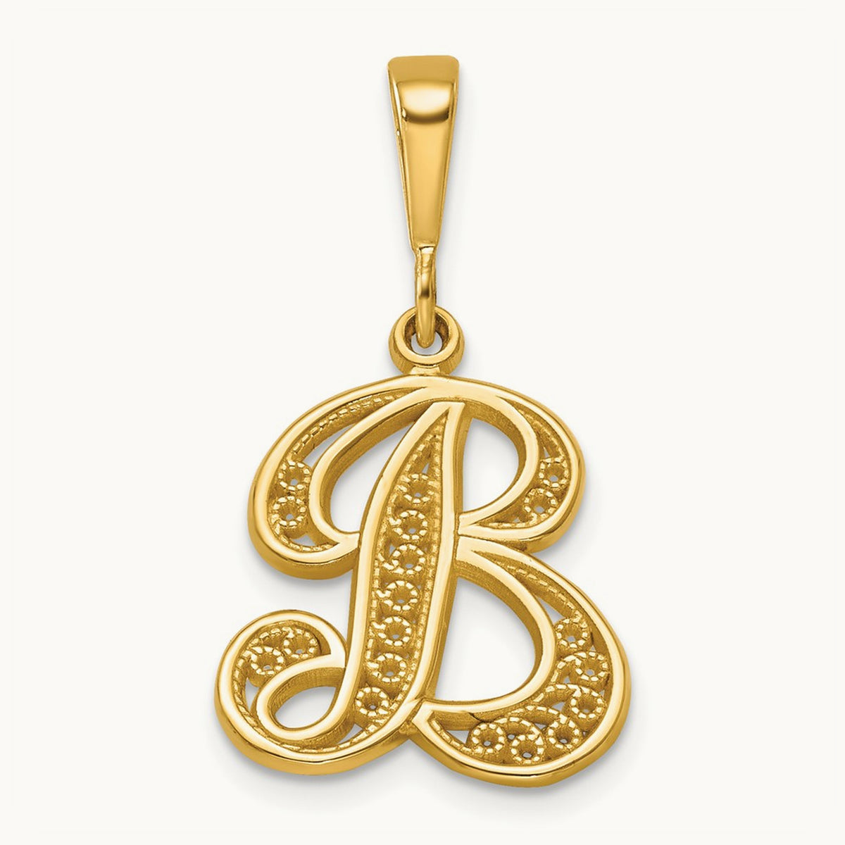 Polished Script Filigree Initial Pendant — B