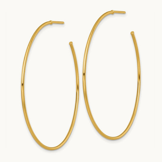 1.2 x Polished Post Hoop Earrings, 50mm, 14K