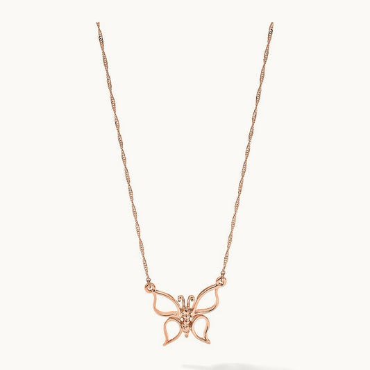 Polished Butterfly Necklace — 14K Rose Gold