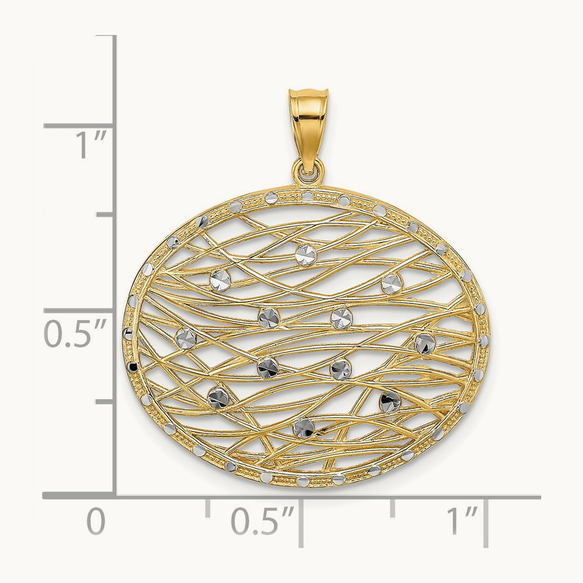 w/Rhodium D/C Oval Cut-Out Charm, 14K
